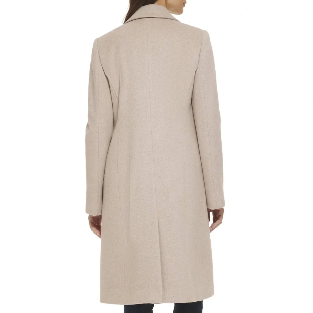 COLE HAAN Double Breasted Wool Blend Oatmeal Tan Coat 12 - Picture 6 of 9